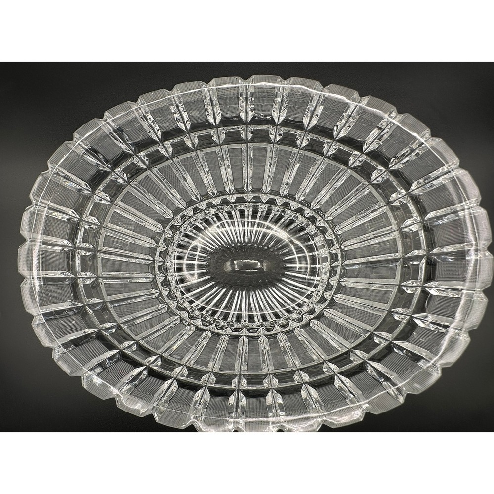 Vintage Russian Cut Lead Crystal Bowl 11in Oval Scalloped Serving Dish Clear - Picture 7 of 8